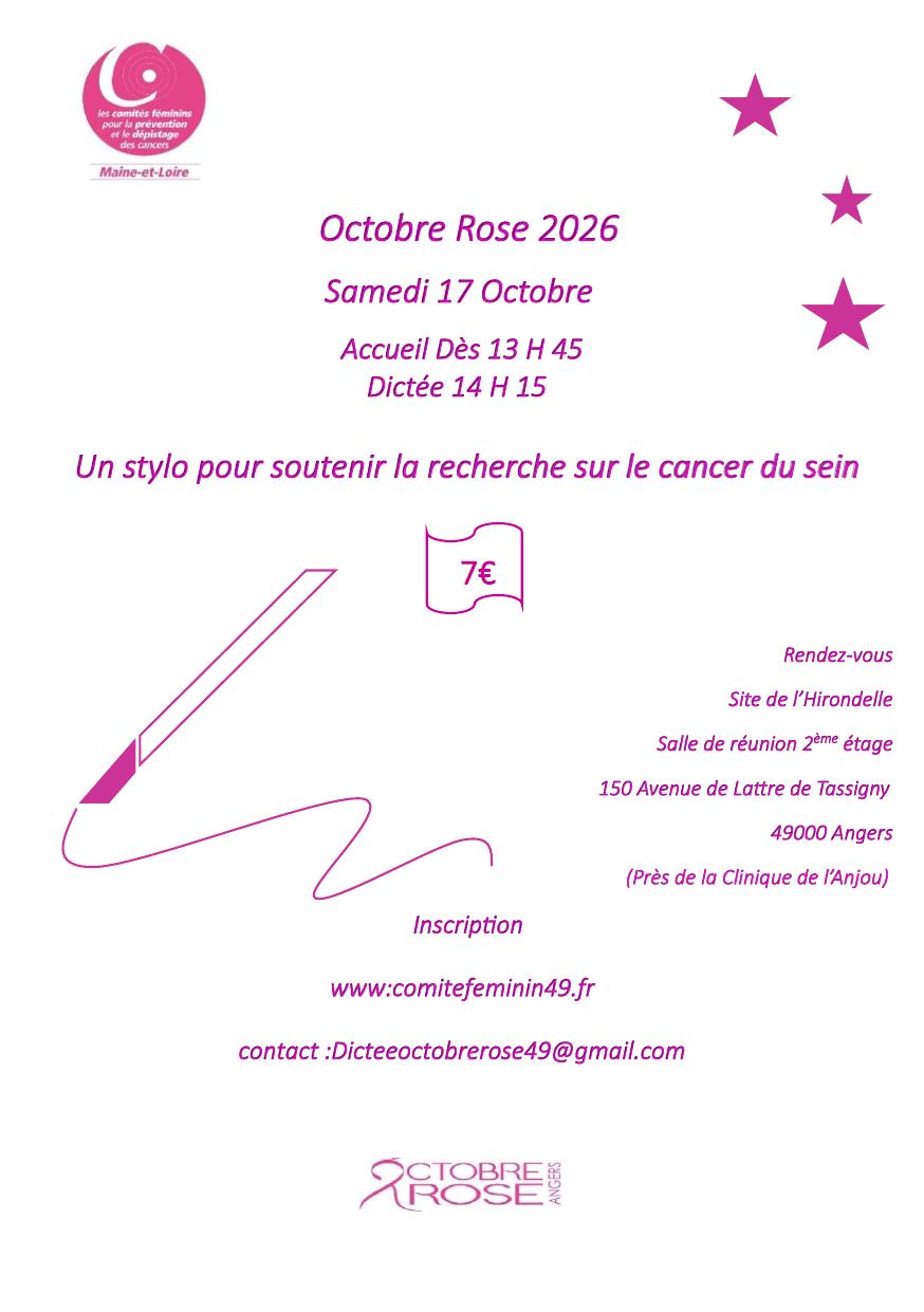 Affiche de la dictée Octobre Rose 2026