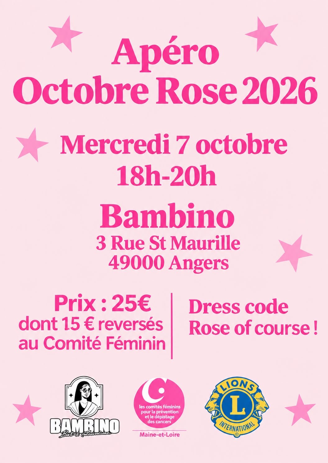 Apéro Octobre Rose au Bambino, mercredi 7 octobre